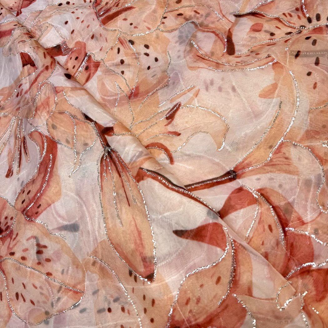 Viscose Organza Position Print With Zari Sequins Embroidery