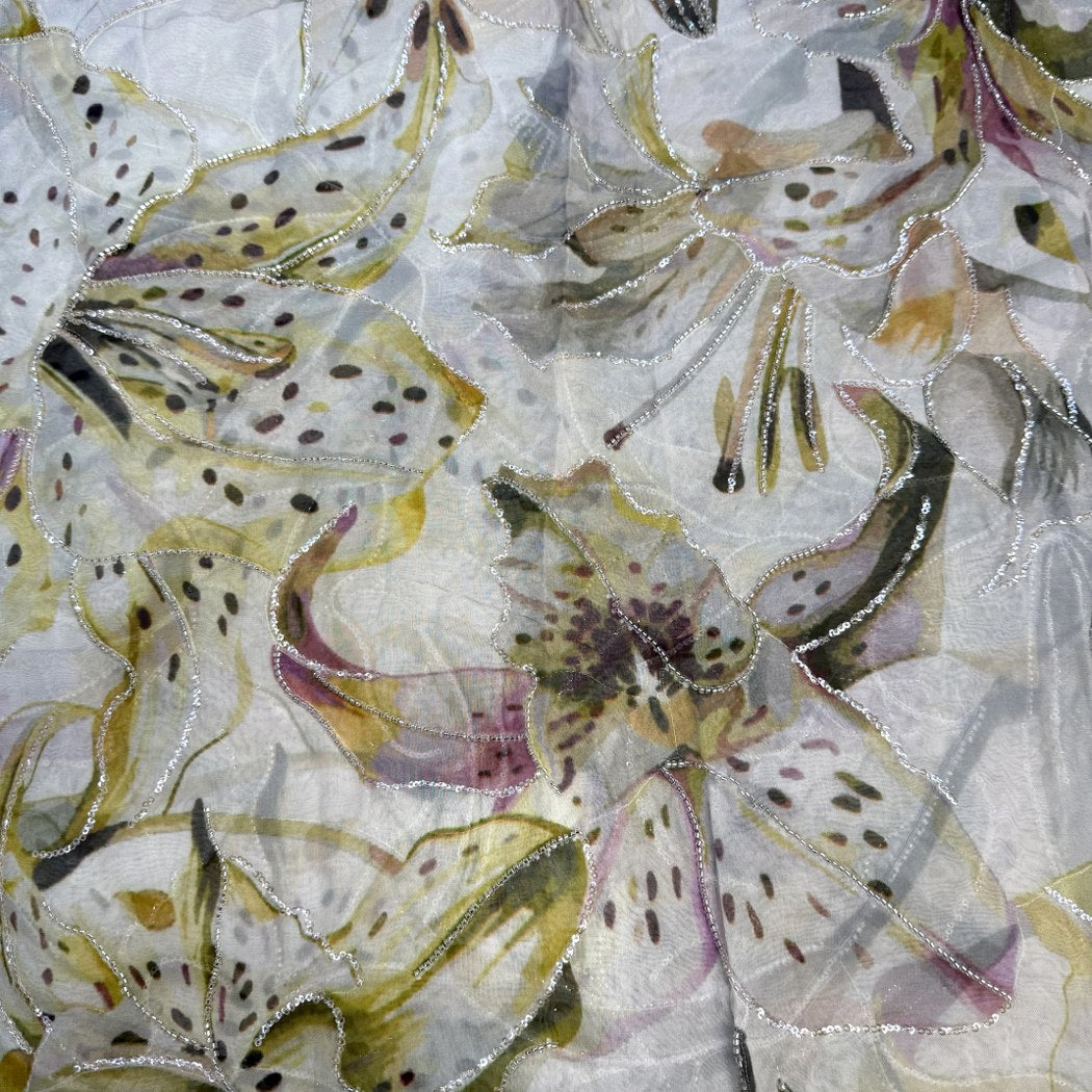 Viscose Organza Position Print With Zari Sequins Embroidery