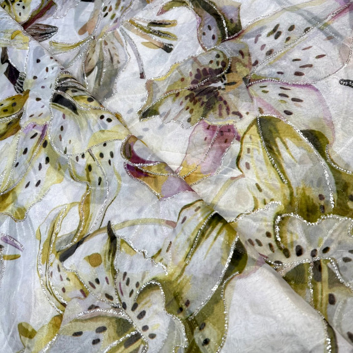 Viscose Organza Position Print With Zari Sequins Embroidery