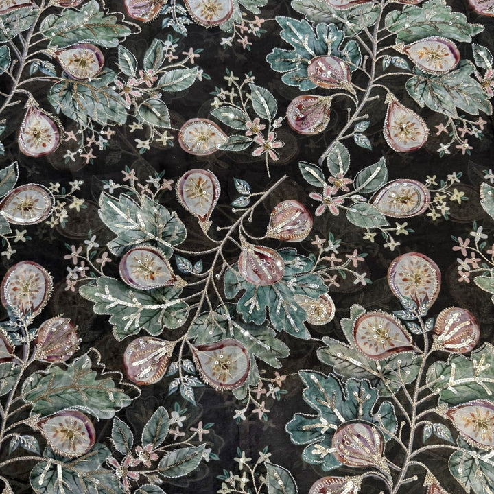 Viscose Organza Position Print With Zari Sequins Embroidery