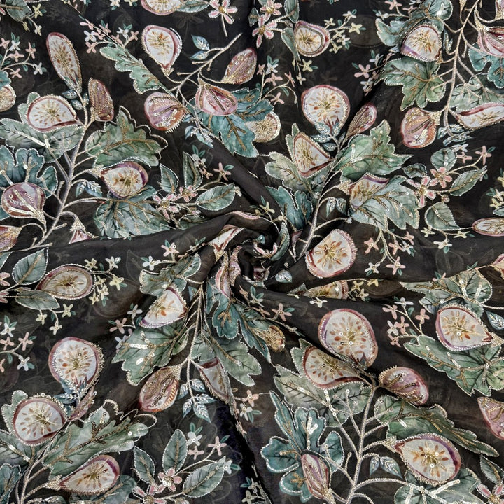 Viscose Organza Position Print With Zari Sequins Embroidery