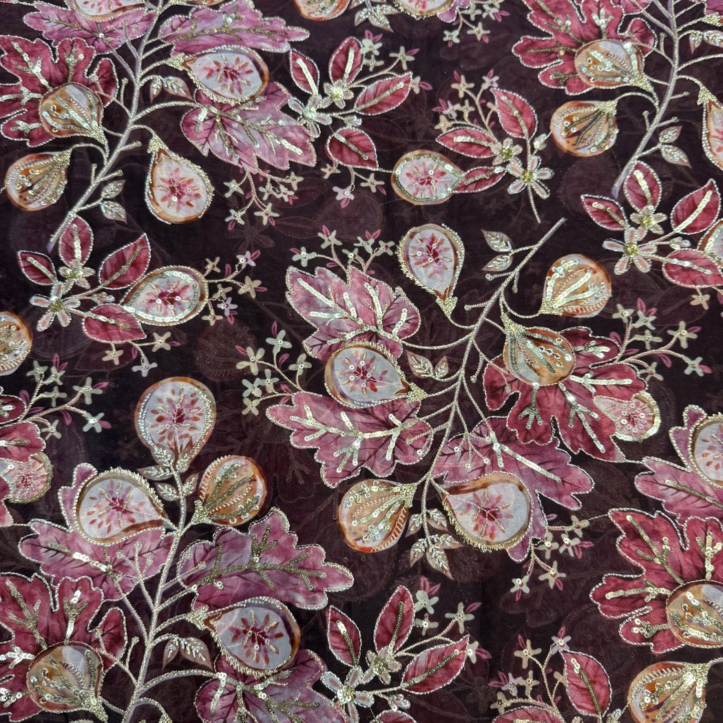 Viscose Organza Position Print With Zari Sequins Embroidery