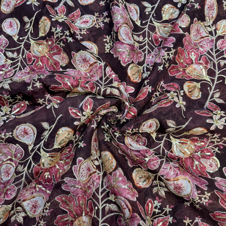 Viscose Organza Position Print With Zari Sequins Embroidery