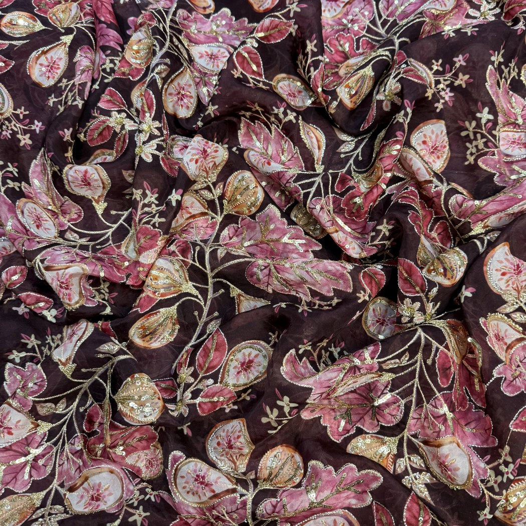 Viscose Organza Position Print With Zari Sequins Embroidery