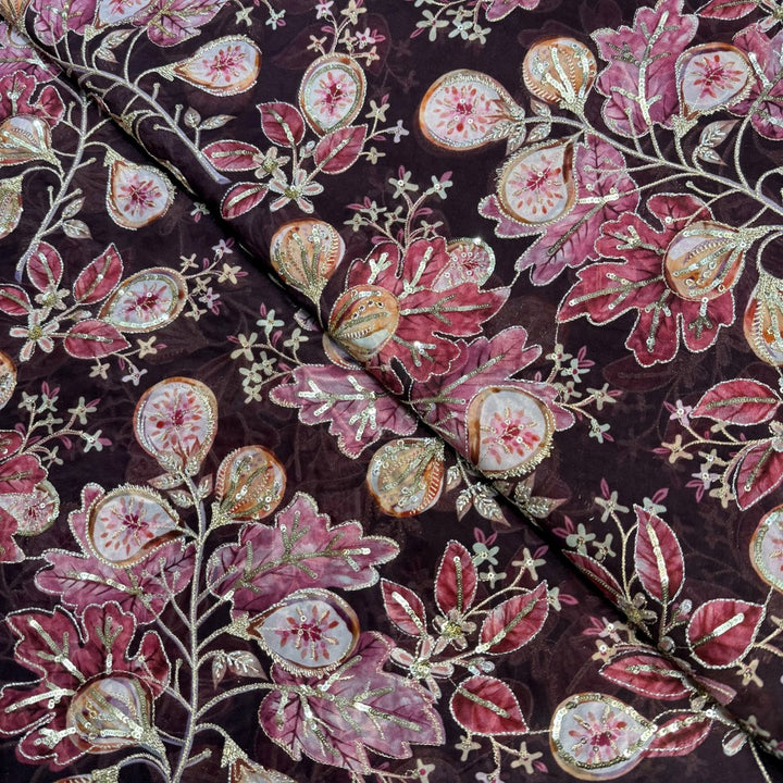 Viscose Organza Position Print With Zari Sequins Embroidery