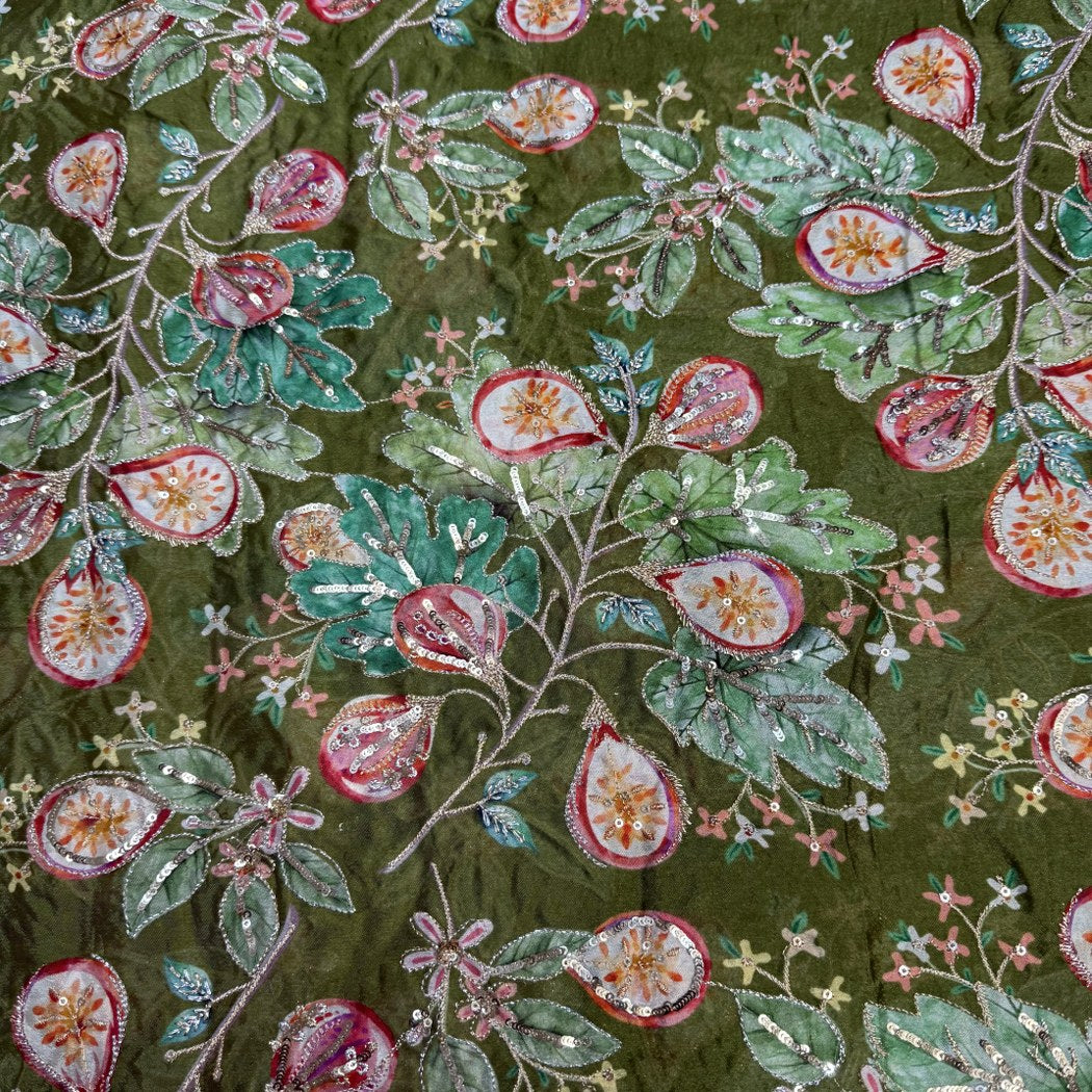 Viscose Organza Position Print With Zari Sequins Embroidery