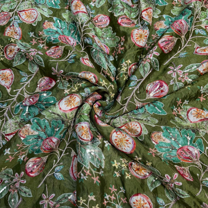 Viscose Organza Position Print With Zari Sequins Embroidery