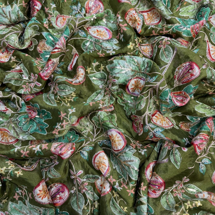 Viscose Organza Position Print With Zari Sequins Embroidery