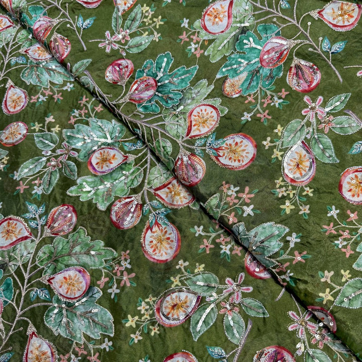 Viscose Organza Position Print With Zari Sequins Embroidery