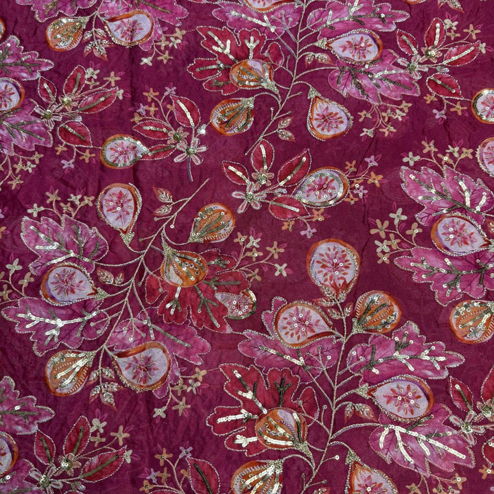 Viscose Organza Position Print With Zari Sequins Embroidery