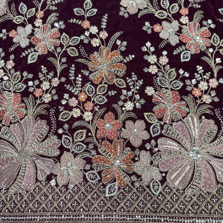 Velvet Moti Thread With Sequins Embroidery Fabrics