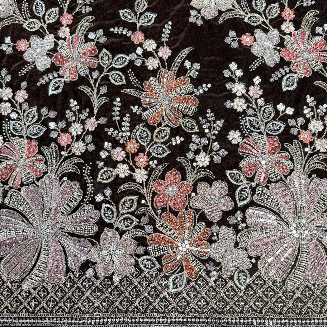 Velvet Moti Thread With Sequins Embroidery Fabrics