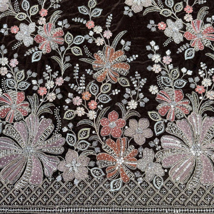 Velvet Moti Thread With Sequins Embroidery Fabrics
