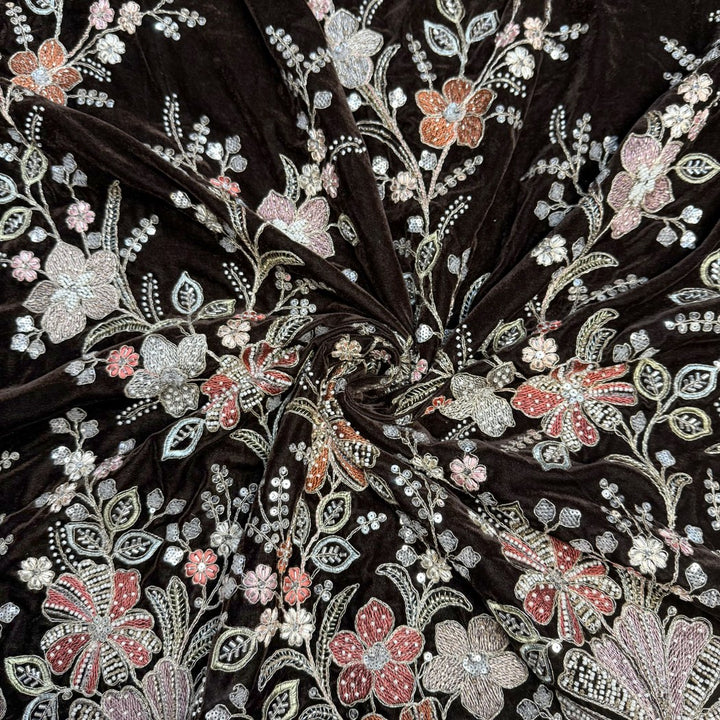 Velvet Moti Thread With Sequins Embroidery Fabrics