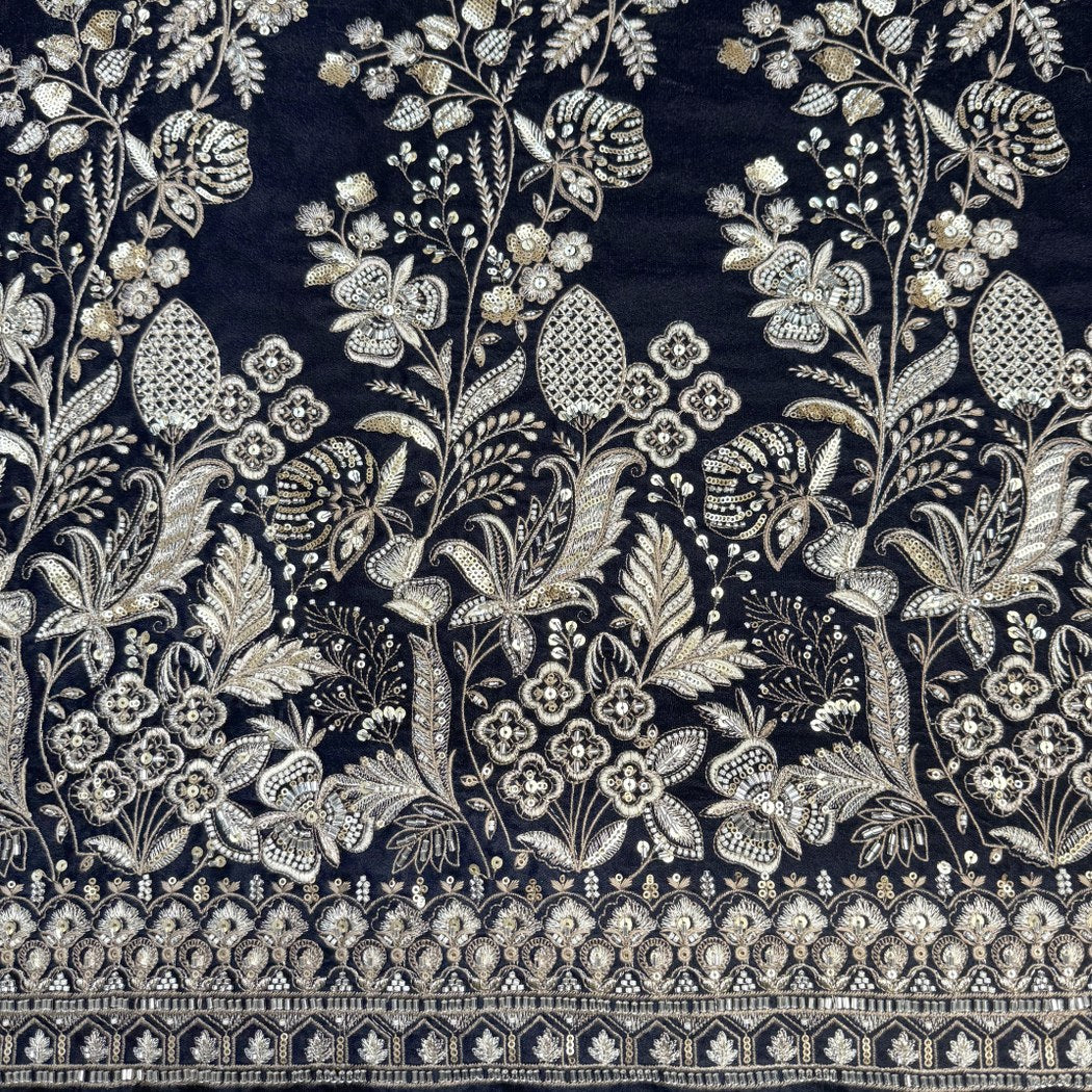 Velvet Moti With Sequins Embroidery Fabrics