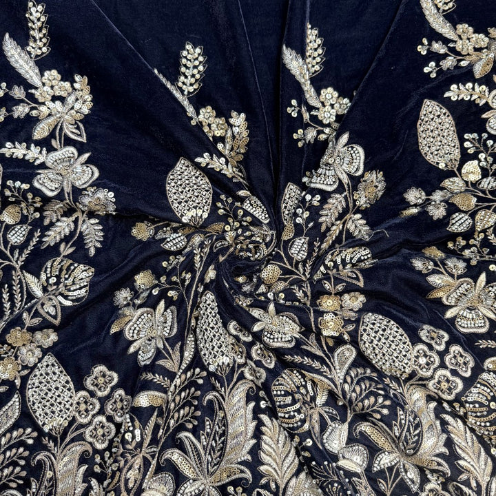 Velvet Moti With Sequins Embroidery Fabrics