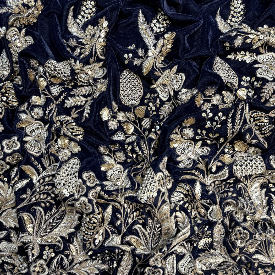 Velvet Moti With Sequins Embroidery Fabrics