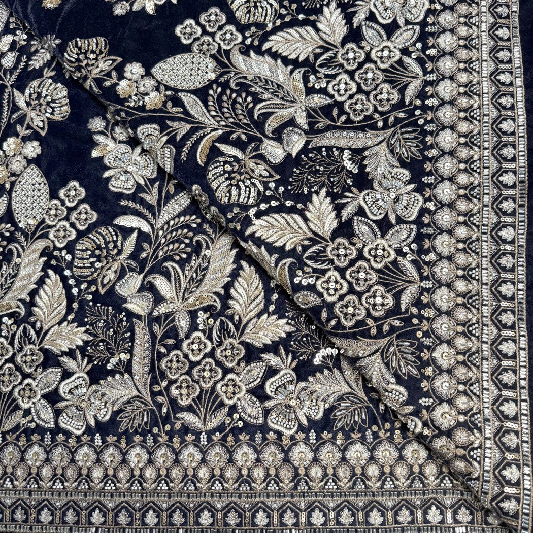 Velvet Moti With Sequins Embroidery Fabrics