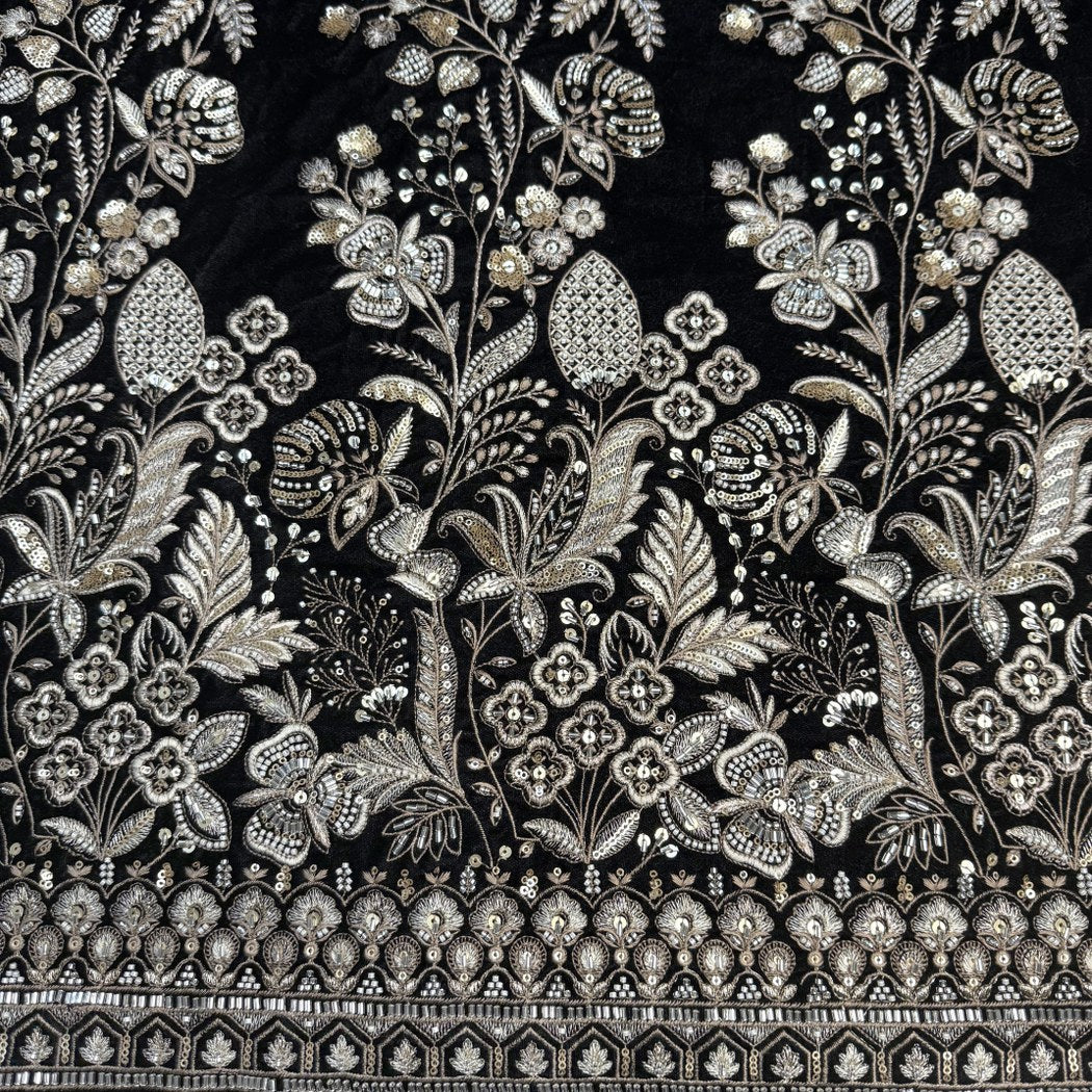 Velvet Moti With Sequins Embroidery Fabrics