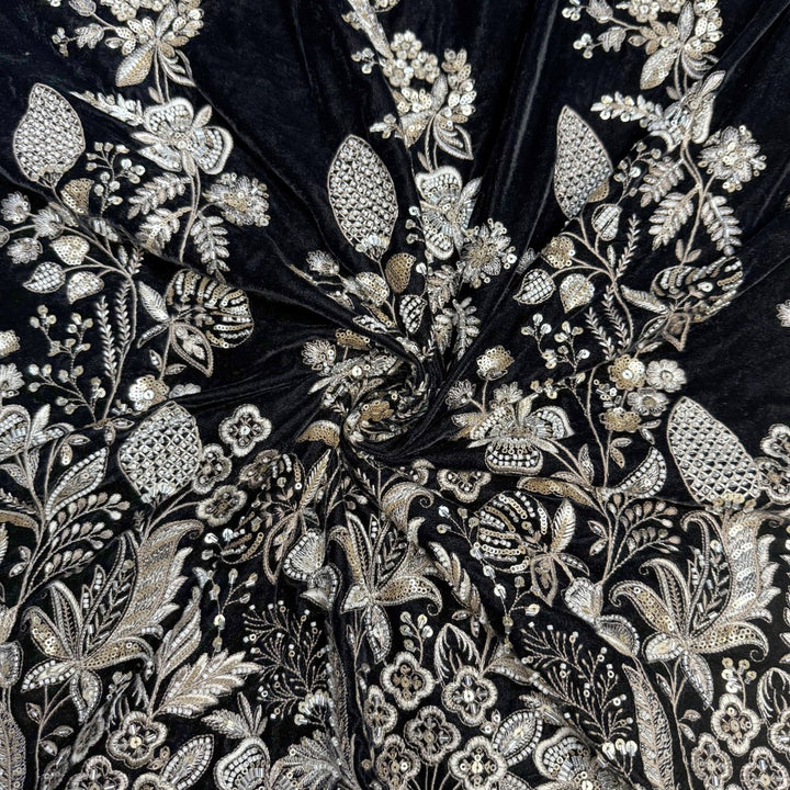 Velvet Moti With Sequins Embroidery Fabrics