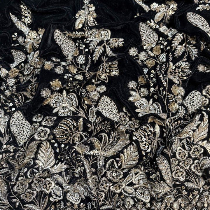 Velvet Moti With Sequins Embroidery Fabrics