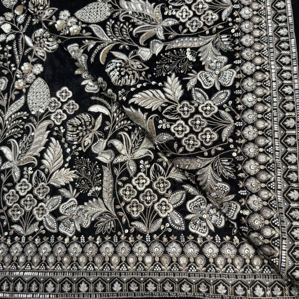 Velvet Moti With Sequins Embroidery Fabrics