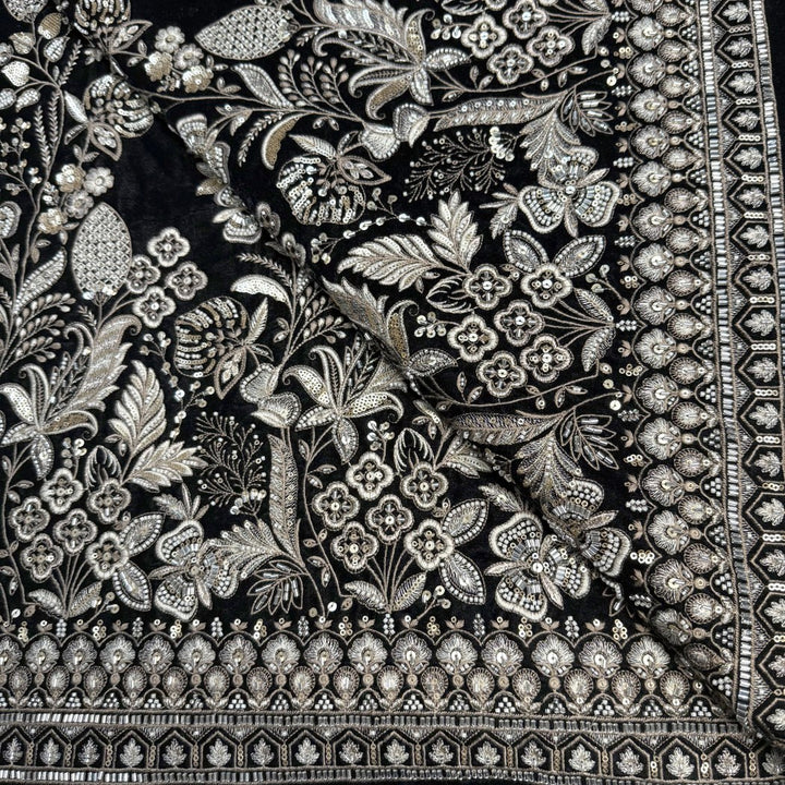 Velvet Moti With Sequins Embroidery Fabrics