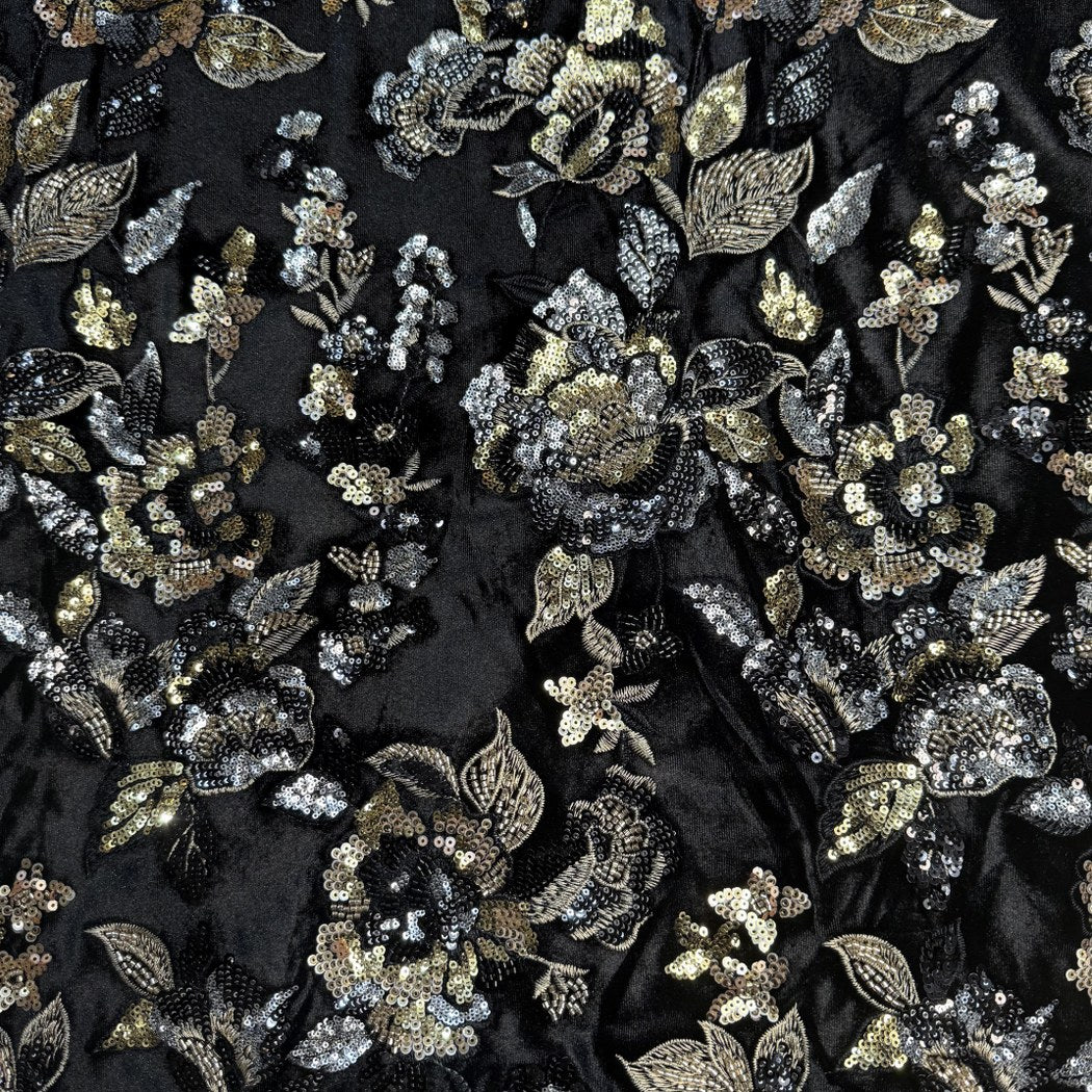 Velvet Moti With Sequins Embroidery Fabrics