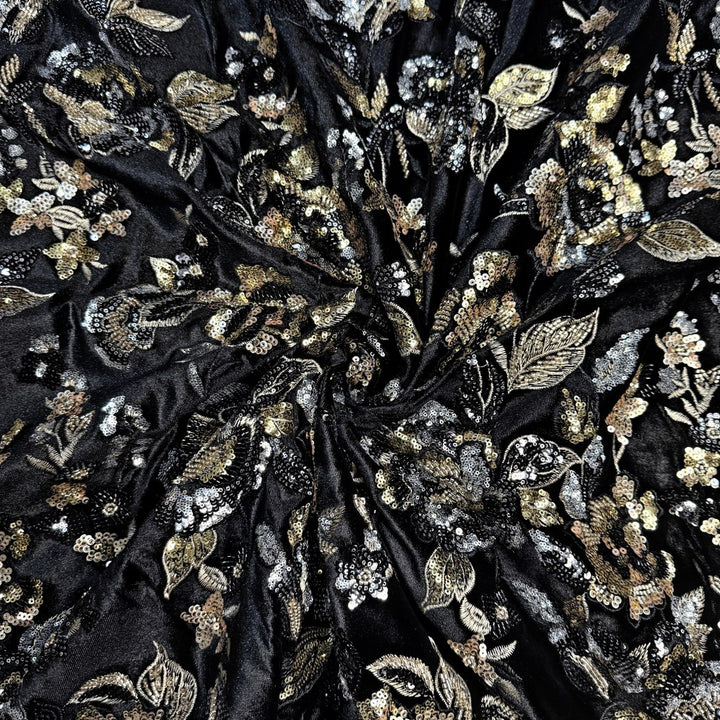 Velvet Moti With Sequins Embroidery Fabrics