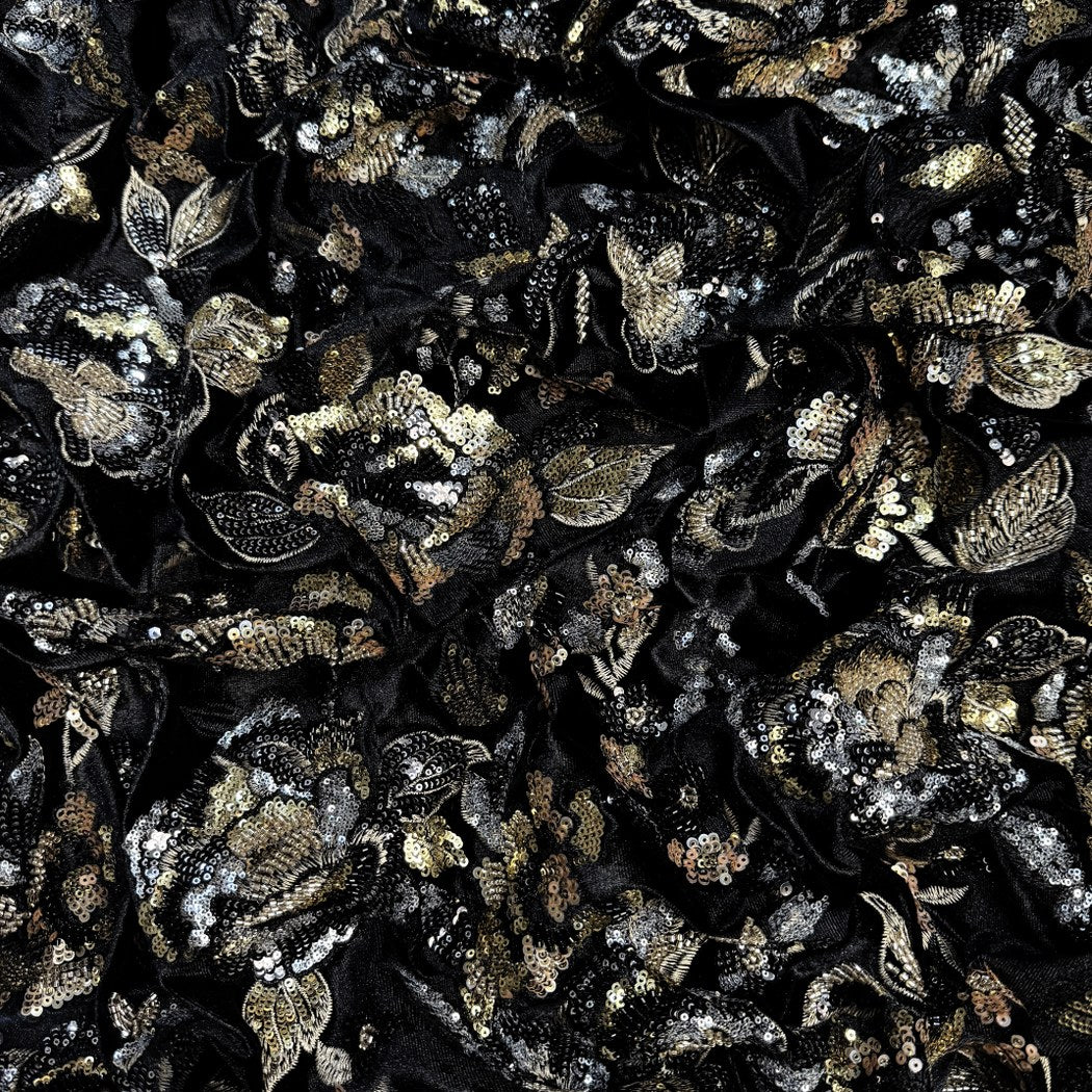 Velvet Moti With Sequins Embroidery Fabrics