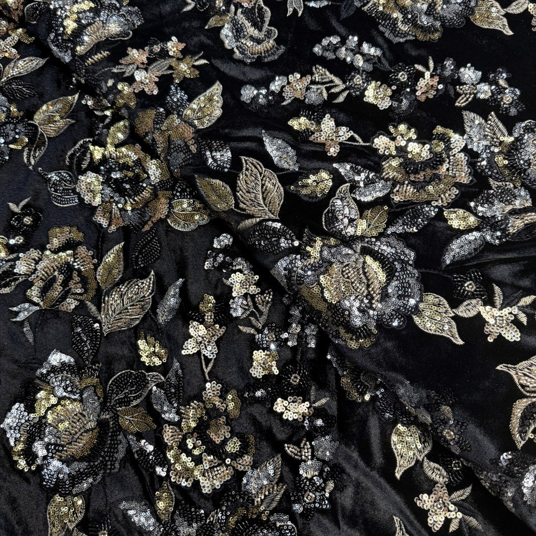 Velvet Moti With Sequins Embroidery Fabrics