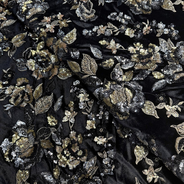 Velvet Moti With Sequins Embroidery Fabrics