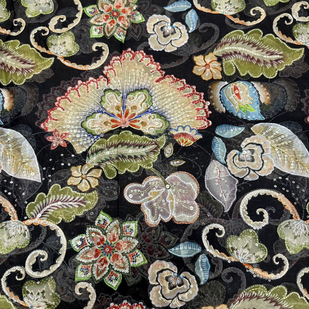 Viscose Organza Position Print With Sequins Embroidery