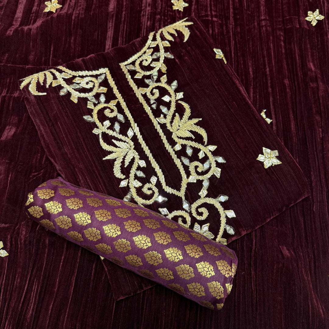 Pure Silk Velvet Unstitched Suits Set