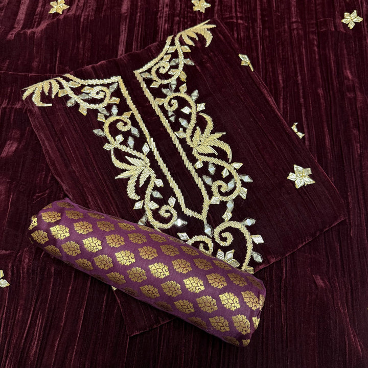 Pure Silk Velvet Unstitched Suits Set