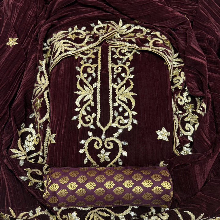 Pure Silk Velvet Unstitched Suits Set