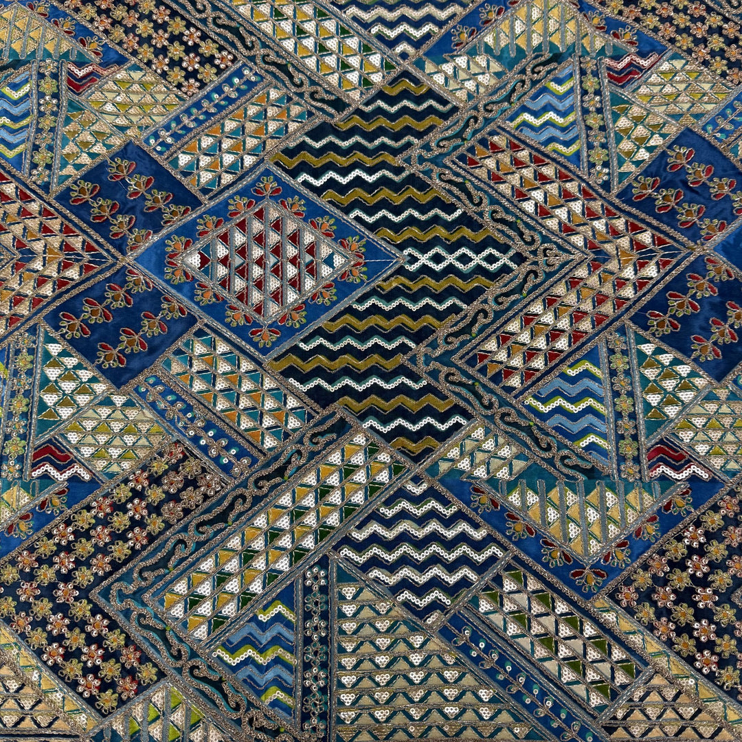 Royal Crepe Position Print Zari & Sequin Heavy Work Fabric