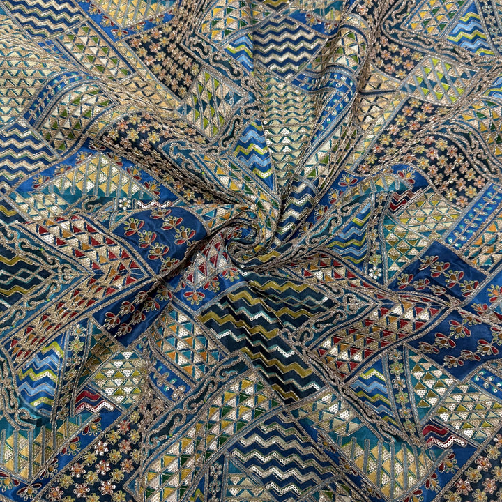 Royal Crepe Position Print Zari & Sequin Heavy Work Fabric