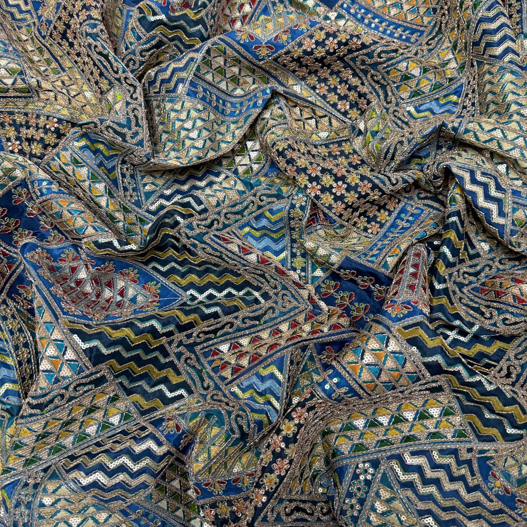 Royal Crepe Position Print Zari & Sequin Heavy Work Fabric