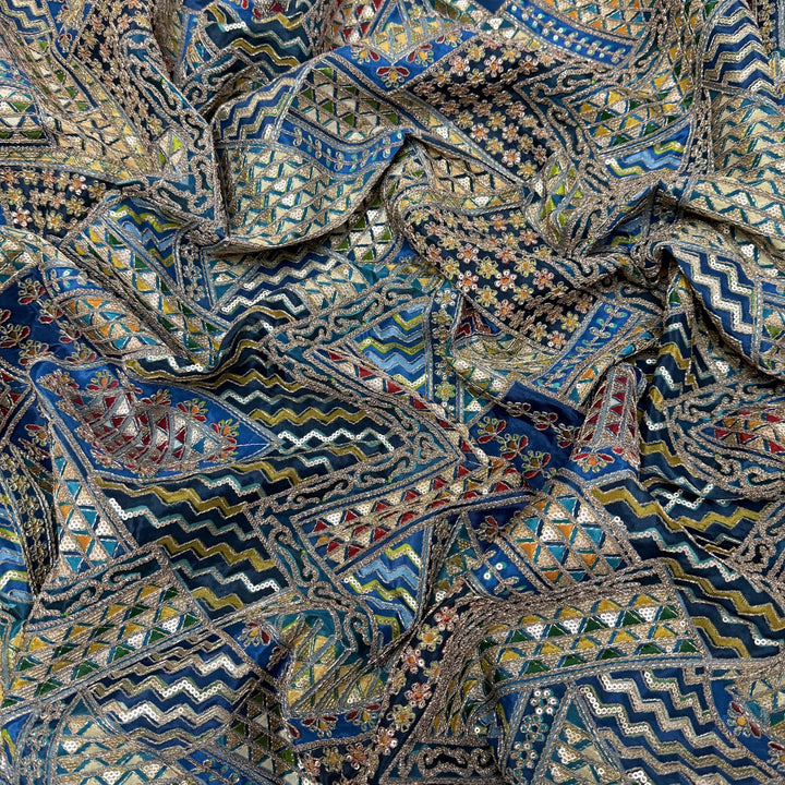 Royal Crepe Position Print Zari & Sequin Heavy Work Fabric