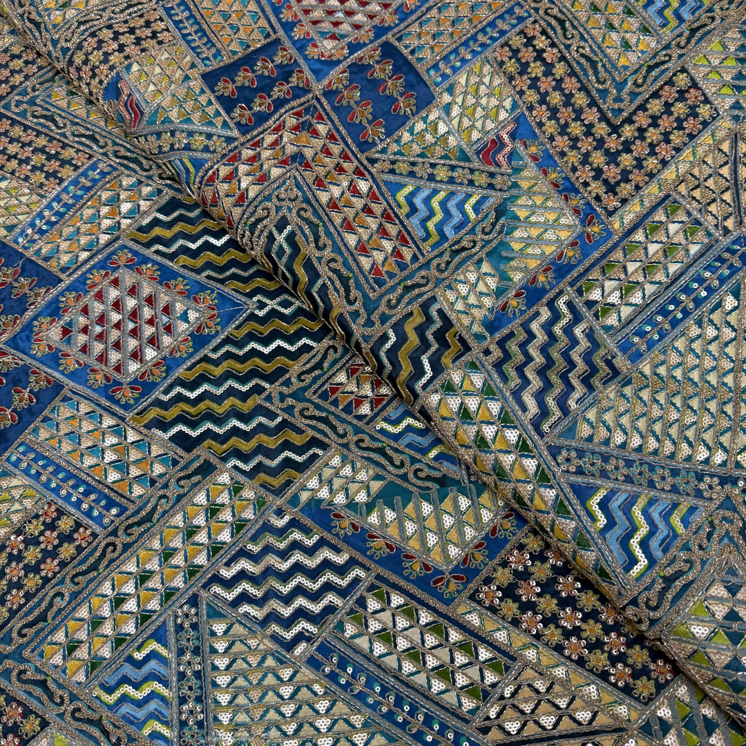 Royal Crepe Position Print Zari & Sequin Heavy Work Fabric