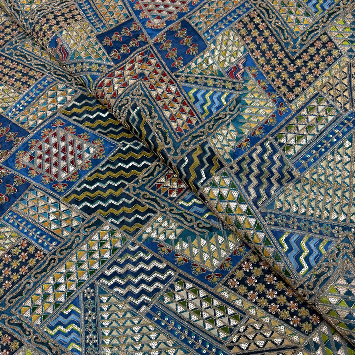 Royal Crepe Position Print Zari & Sequin Heavy Work Fabric