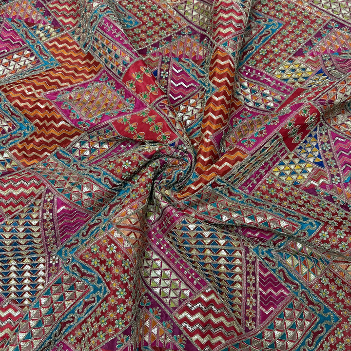 Royal Crepe Position Print Zari & Sequin Heavy Work Fabric