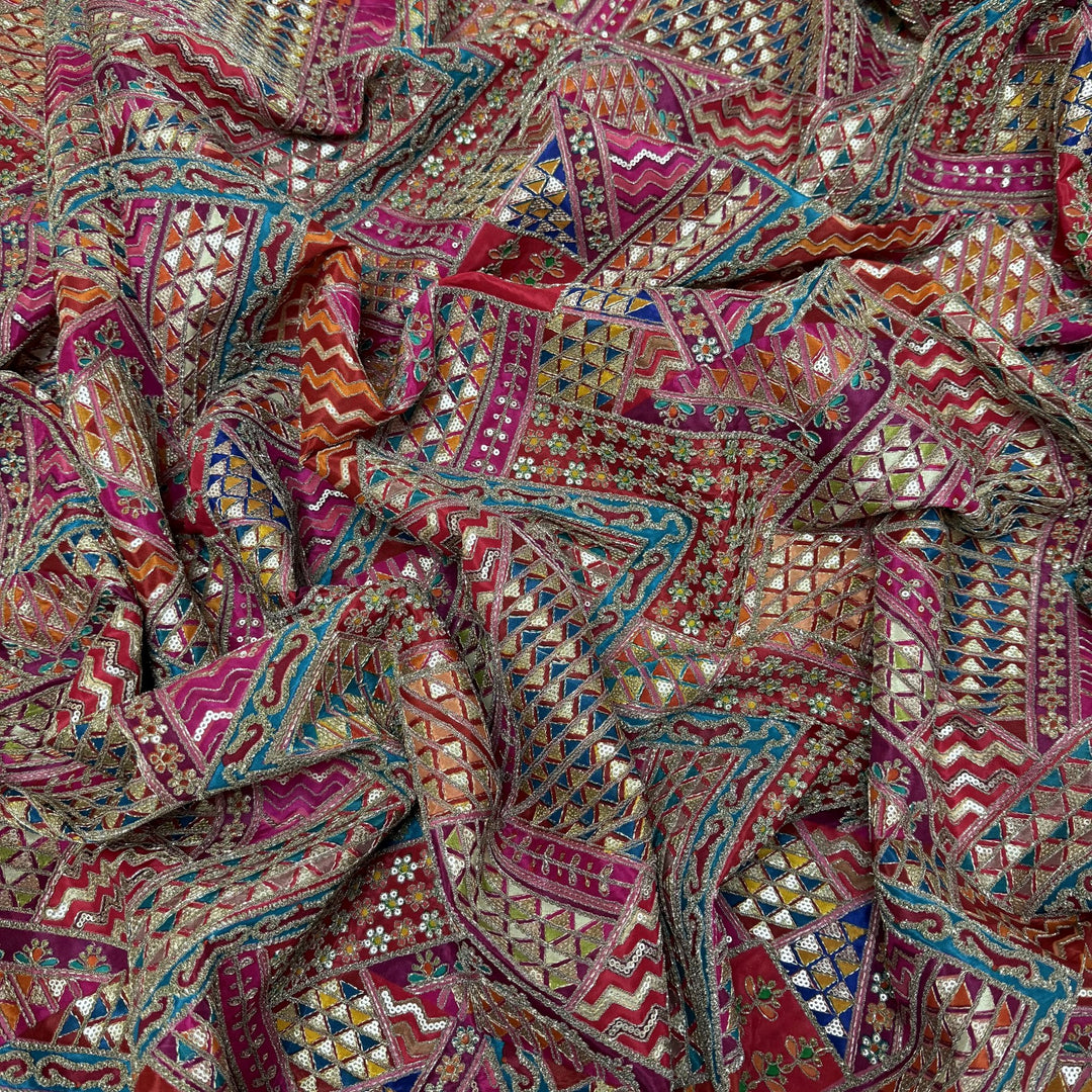 Royal Crepe Position Print Zari & Sequin Heavy Work Fabric