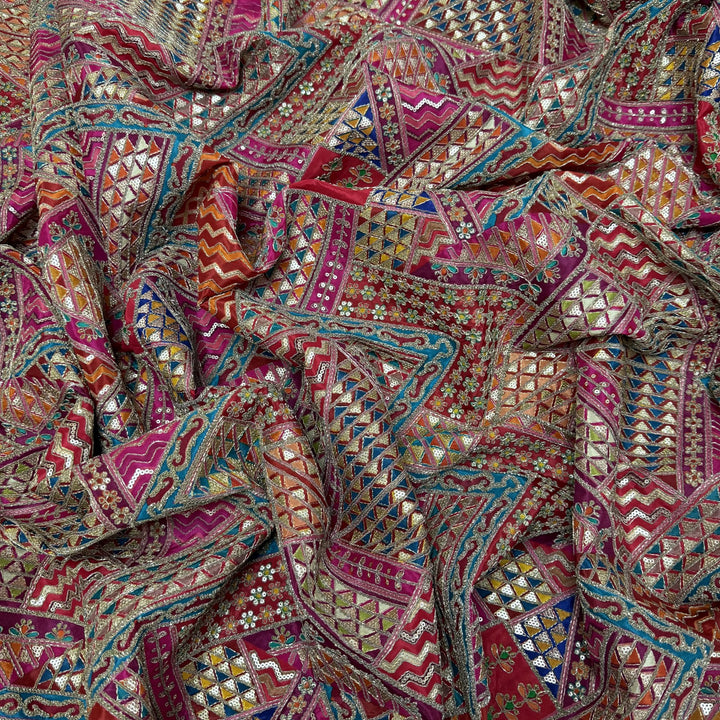 Royal Crepe Position Print Zari & Sequin Heavy Work Fabric
