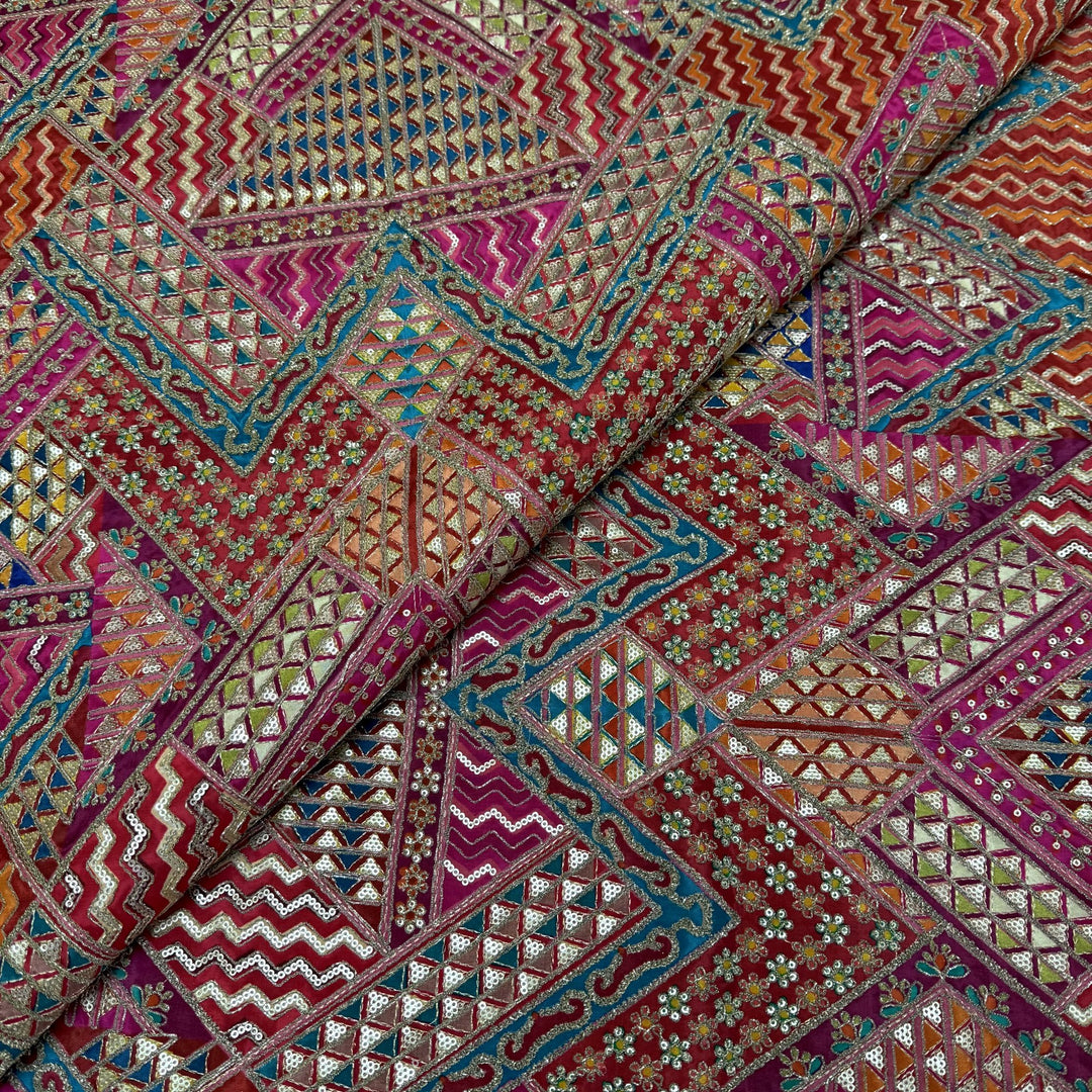 Royal Crepe Position Print Zari & Sequin Heavy Work Fabric