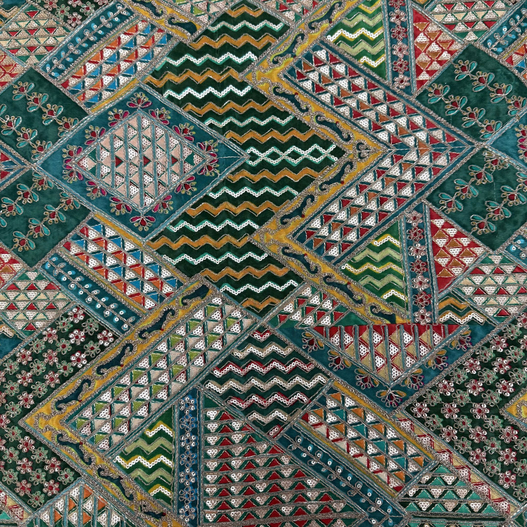 Royal Crepe Position Print Zari & Sequin Heavy Work Fabric