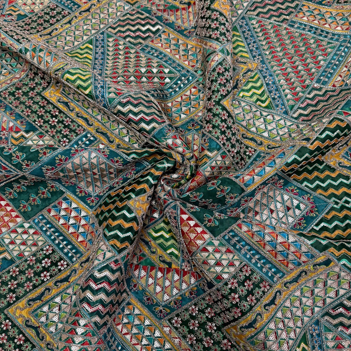 Royal Crepe Position Print Zari & Sequin Heavy Work Fabric