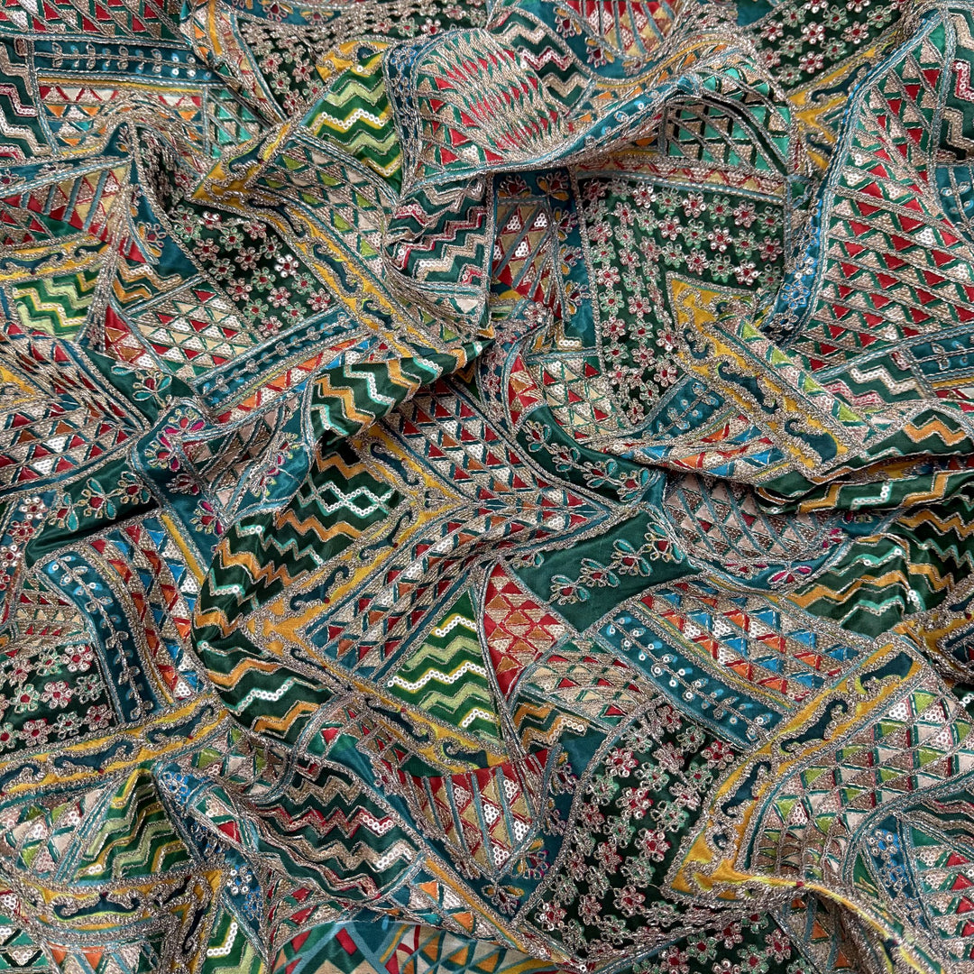 Royal Crepe Position Print Zari & Sequin Heavy Work Fabric