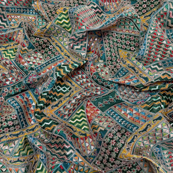 Royal Crepe Position Print Zari & Sequin Heavy Work Fabric